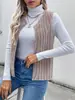 Chaleco de punto trenzado texturizado estilo europeo y americano, sin mangas, de frente abierto, cuello en V, corte holgado, adelgazante, chaqueta chaleco suéter en capas