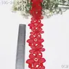 Tanglong rojo brillante poliéster seda encaje soluble en agua ribete 6cm ropa festiva decoración navideña ribete de encaje