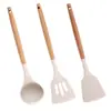 Arroz Silicone Branco Utensílios de Cozinha Cozinha Antiaderente Panela Ferramentas de Cozinha Espátula de Mexer Espátula de Fritar Anti-escaldante Cabo de Madeira Espátula de Silicone Concha de Sopa