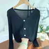 Cárdigan de Punto de Verano para Mujer, Estilo Delgado, Nuevo Modelo 2026, Protector Solar, Petite, Manga Larga, Cuello en V, Top Corto