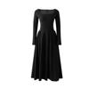 Vestido Negro de Manga Larga Cuadrado Ajustado Estilo Francés para Mujer, Artículo Caliente de Otoño 2026 Modelo Nuevo, Vestido Elegante y Adelgazante que Ceñe la Cintura