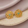 Pendientes de Moda de Lujo Ligero Obligatorios de Acero Inoxidable Electrochapado Turquesa Retro de Gama Alta Redondos Incrustados con Perlas