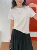 Verano Nueva Amoníaco Líquido Algodón Puro Básico Combinable Camiseta Cuello Redondo Estilo Coreano Hombro Adelgazante Manga Corta Color Sólido Top Cuello U para Mujer