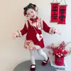 Conjunto de Año Nuevo para Niñas, Vestido Cheongsam Forrado de Polar, Traje Tang de Invierno para Bebés Niñas, Ropa Festiva Roja Estilo Chino para Año Nuevo