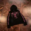 Exclusivo para ventas transfronterizas: Sudadera con capucha y cardigan estilo callejero americano gótico oscuro con estampado de remaches desgastados para hombre y mujer