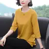 Ropa de Primavera y Verano Estilo Coreano Nueva Camiseta de Manga Corta Top de Manga Siete para Mujer Camisa Básica Ropa para Madres Holgada Casual Talla Grande Mujer