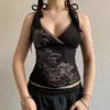 Chal pequeño estampado estilo Y2K oscuro para mujer para usar como prenda exterior 2025 Nuevo top sexy con cuello en V de temperamento delgado para chica atractiva europeo y americano
