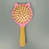 Pente com Almofada de Ar de Bambu Desenho de Gato Anti-Estático para Crianças Meninas Massagem Almofada de Ar Pente de Maquiagem Pente Portátil para Cuidados com o Cabelo