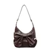 Bolso de Mujer con Pliegues de Gran Capacidad para el Trabajo, Cuero Suave de Gama Alta con Decoración de Lazo, Bolso de Hombro Retro para Mujer de Otoño e Invierno