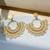 Brincos Europeus e Americanos de Estilo Étnico com Contas em Formato de Leque para Mulheres, Brincos Bohemianos Tecidos à Mão com Contas de Arroz, Estilo Quente da Amazon