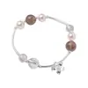 Pulsera de Plata de Ley 925 con Flor, Cristal de Té, Perla y Tubo Curvado para Mujer, Diseño Sencillo Hecho a Mano, Pulsera Versátil y Personalizable B6173