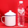 Tazón de Esmalte con Tapa Engrosada, Taza de Té de Hierro Tradicional Doble Felicidad Roja, Vaso para Comida Rápida, Vaso para Fideos Instantáneos con Palillos, Vaso para Barbacoa, Tazón para Fideos Instantáneos