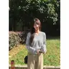 Tricô de Manga Morcego Preguiçosa Estilo Coreano com Decote V para Mulheres 2026 Novo Outono/Inverno Solto Modelador Cintura Marcada Camada Base Suéter