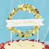 Tarjeta de decoración de pastel, vid de bosque colorida, anillo de hierba, bandera de feliz cumpleaños, adorno para pastel, tarjeta de vid