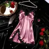 Novo Robe Sexy Feminino Transfronteiriço Vestido Satinado Renda Mature Decote V Alça Cruzada Robe Venda Quente no Comércio Exterior