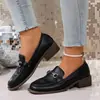 Nuevos Mocasines Slip-On de Moda para Mujer Primavera y Otoño 2024, Zapatos de Salón Negros con Tacón Grueso, Tallas Grandes Europeas y Americanas, Transfronterizo
