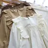 Camisa Elegante de Manga Larga con Volantes para Mujer, Color Sólido, Adelgazante, Antiedad, Estilo Corto, Petite, Puntadas Antiedad, Borde de Oreja