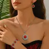 Comercio Exterior Transfronterizo Nuevo Conjunto de Joyería de Estilo Étnico Collar de Turquesa Imitación Pendientes con Patrón de Disco Retro Conjunto de Pulsera
