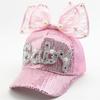 Bonita gorra para niños, nueva, con lentejuelas y lazo grande, gorra de béisbol de malla con visera de perla para bebé, protección solar de verano