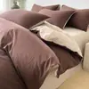 Juego de Cuatro Piezas 100% Algodón Lavado, Ropa de Cama Sencilla de Color Sólido, Universal para Todas las Estaciones, Sábana y Funda de Edredón, Juego de Tres Piezas para Estudiantes