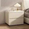 Mesa de cabeceira estilo creme, luxo leve, tamanho pequeno, madeira maciça e couro, design de quarto de alto padrão, sem necessidade de instalação, armário de armazenamento minimalista