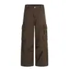 Calça Masculina Punk Desgastada Workwear Perna Reta Solta Vibe Streetwear Design Pregueado Amassado Multi-Bolsos Perna Larga