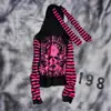 Camiseta con capucha para mujer, estilo gótico retro, bloques de color a rayas, estampado de calavera, subcultura Y2K, nuevo estilo 2026