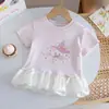 Camiseta Fofa com Estampa de Desenho Animado e Manga Curta com Laço Doce para Bebês Meninas Verão 2026 Novo Top Estilo Vestido de Manga Meia 3