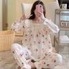 Pijama estilo princesa para mulheres 2024 primavera novo bolha amassado desenho animado fofo roupa de casa feminina estilo coreano conjunto geração cabelo