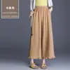 Calça Patchwork de Algodão e Linho com Barra Franzida Wide-Leg para Mulheres, Tamanho Plus, Nova Calça Cropped Quente de Verão, Calça Casual Versátil e da Moda
