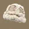 Nuevo Gorro de Punto Hecho a Mano de Pelo de Conejo para Otoño e Invierno, Gorro de Orejera de Peluche Danza del León para Mujer, Lindo Gorro Lei Feng de Lana que Adelgaza la Cara