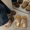 Chinelos de Algodão Birkenstock Estilo Preguiçoso para Uso Externo Feminino Outono e Inverno 2025 Novo Estilo Meio Chinelos Peludos com Forro de Lã para Dedos do Pé Tendência