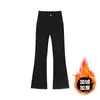 Calça Jeans Micro-Lar Marrom Feminina Outono e Inverno Forrada com Fleece Tamanho Grande Menina Cheinha Elástica Emagrecedora Formato Pera Boca de Sino Ferradura
