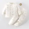 Jaqueta de Algodão Fina com Abertura na Virilha para Bebê, Uso Duplo, Acolchoada Espessa, Roupas de Algodão para Bebê, Conjunto de Duas Peças de Casaco de Algodão para Outono e Inverno, Calça
