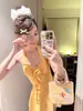 Dulce Girly Puro Deseo Pequeña Fragancia Conservador Falda Flor Tridimensional Pecho Pequeño Vacaciones en Aguas Termales Traje de Baño Traje de Baño para Mujer