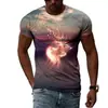 Amazon Nueva Camiseta Casual Holgada de Cuello Redondo para Hombre Moda Estampado Navideño 3D Manga Corta Venta al por Mayor Camiseta para Hombre