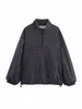Comércio Exterior Amazon Transfronteiriço Roupas Femininas 2025 Estilo Europeu e Americano Moda Estilo Simples Bolinhas Gola Alta Zíper Jaqueta Solta
