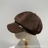 Sombrero de Equitación Negro Retro Estilo Japonés para Mujer, Hecho de Cuero y Terciopelo, Adecuado para Todas las Estaciones, Circunferencia de Cabeza Grande, Versátil, Elegante, Hace que el Rostro Parezca Más Pequeño, Sombrero de Ala Hacia Adelante para Otoño e Invierno