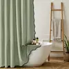 Cortinas de Chuveiro de Cor Sólida de Linho Sintético com Borda Ondulada Preta, Cortinas Impermeáveis para Banheiro e Cortinas Divisórias de Banheiro - Modelos Transfronteiriços Novos Cuidadosamente Selecionados