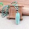 Collar de suéter largo y chic con colgante de vidrio imitación jade y colgante de amatista rosa de la suerte, estilo coreano para mujer, combinable