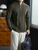 Suéter de punto acanalado, cálido y suave, amigable con la piel, con media cremallera y cuello alto, casual para hombre, corte holgado, hombros caídos, cálido, jersey de punto para otoño e invierno