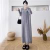 Vestido de malha de base longa para mulheres outono e inverno novo casaco interno solto preguiçoso com capuz vestido de suéter