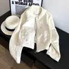 Jaqueta Curta de Algodão com Textura Estilo Europeu Gola Alta Zíper Jaqueta Acolchoada Casaco Feminino 2026 Inverno Petite Simples Jaqueta de Algodão