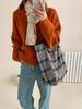 Bolsa de Ombro de Lã Xadrez Outono e Inverno Ins Vintage Bolsa de Lona Xadrez Britânico Bolsa Tote de Grande Capacidade para Mulheres