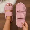 Chinelos de Veludo Transfronteiriços com Duas Tiras de Algodão para Inverno, Casa, Interior, Antiderrapantes, Solado Macio, Quentes, Abertos, de Pelúcia, de Uma Tira