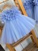 Vestido de Princesa Vestido de Princesa para Niñas 2026 Nuevo Azul Floral Tul Abullonado Vestido de Primer Cumpleaños para Niños
