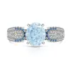 Xiaohongshu Douyin Más Vendido Anillo de Huevo de Paloma con Corte de Flor de Hielo de Piedra Preciosa de Color Incrustado con Anillo de Diamante de Alto Carbono Brillante Transmisión en Vivo
