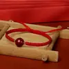 Pulseira de Contas da Sorte em Cinábrio para Benmingnian Feminino Corda Vermelha para Mão Masculina Pulseira Tecida à Mão com Contas Redondas de Areia Dourada Roxa para Casais