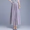 Saia Longa Fluida de Chiffon da Moda para Mulheres, Novo Estilo para o Verão de 2026, Saia de Tule Plissada Simples e Fashion