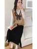 Recomendado superventas~ Diseño elegante, chaleco de punto con corbata de bufanda de seda para mujer, adecuado para primavera y otoño, se puede usar como capa exterior, versátil top sin mangas